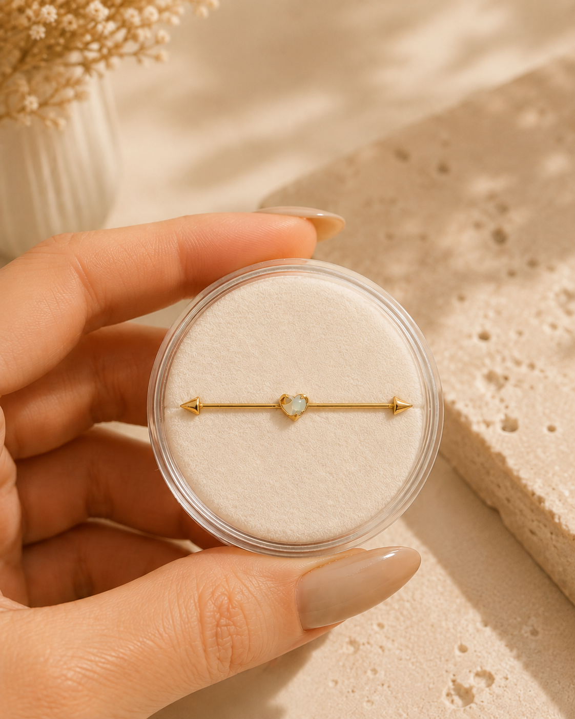 14K Gold Eternal Heart Piercing with Natural Stone