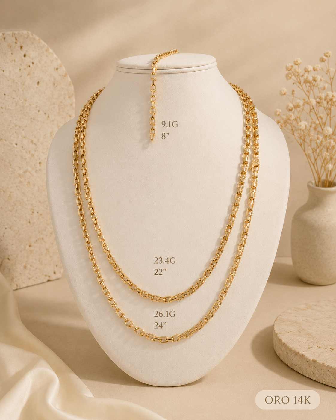 Cadena de Eslabón Cuadrado en Oro 14K - Elegancia y Sofisticación Atemporal