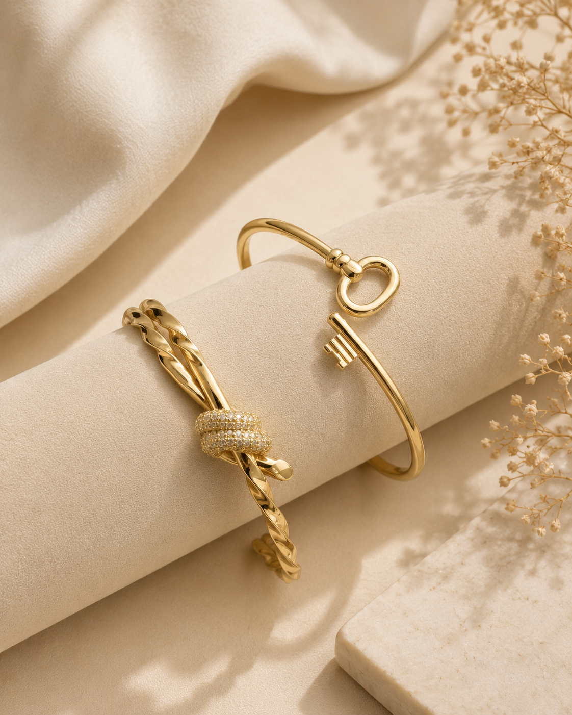 Key & Knot 14K Gold Bracelet Set - Timeless Elegance