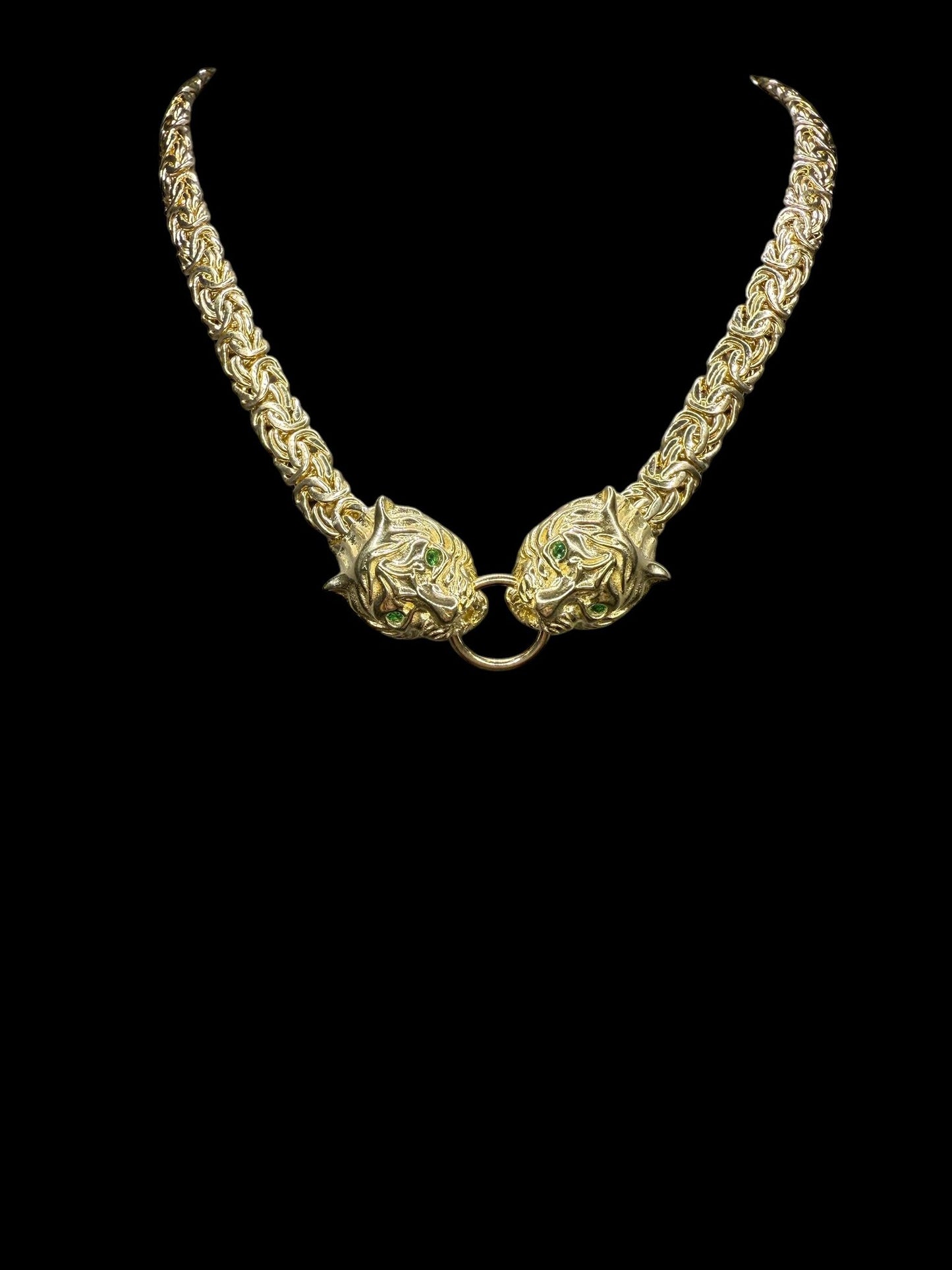 10K Byzantine Necklace with Two Tigers - Strength and Sophistication in Gold