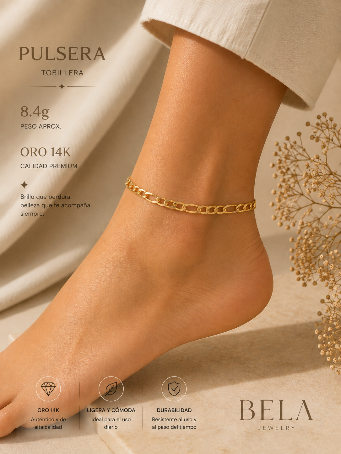 Bela Jewelry 14K Gold Anklet - Timeless Elegance and Lasting Brilliance