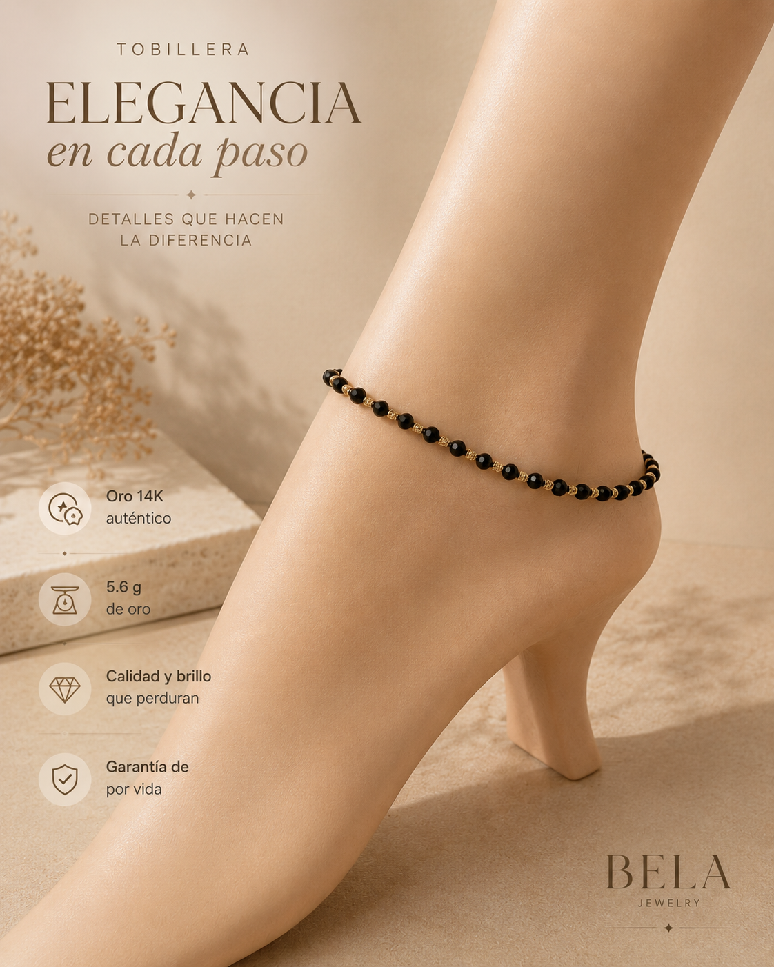 Bela 14K Gold Anklet: Sophistication and Eternal Brilliance