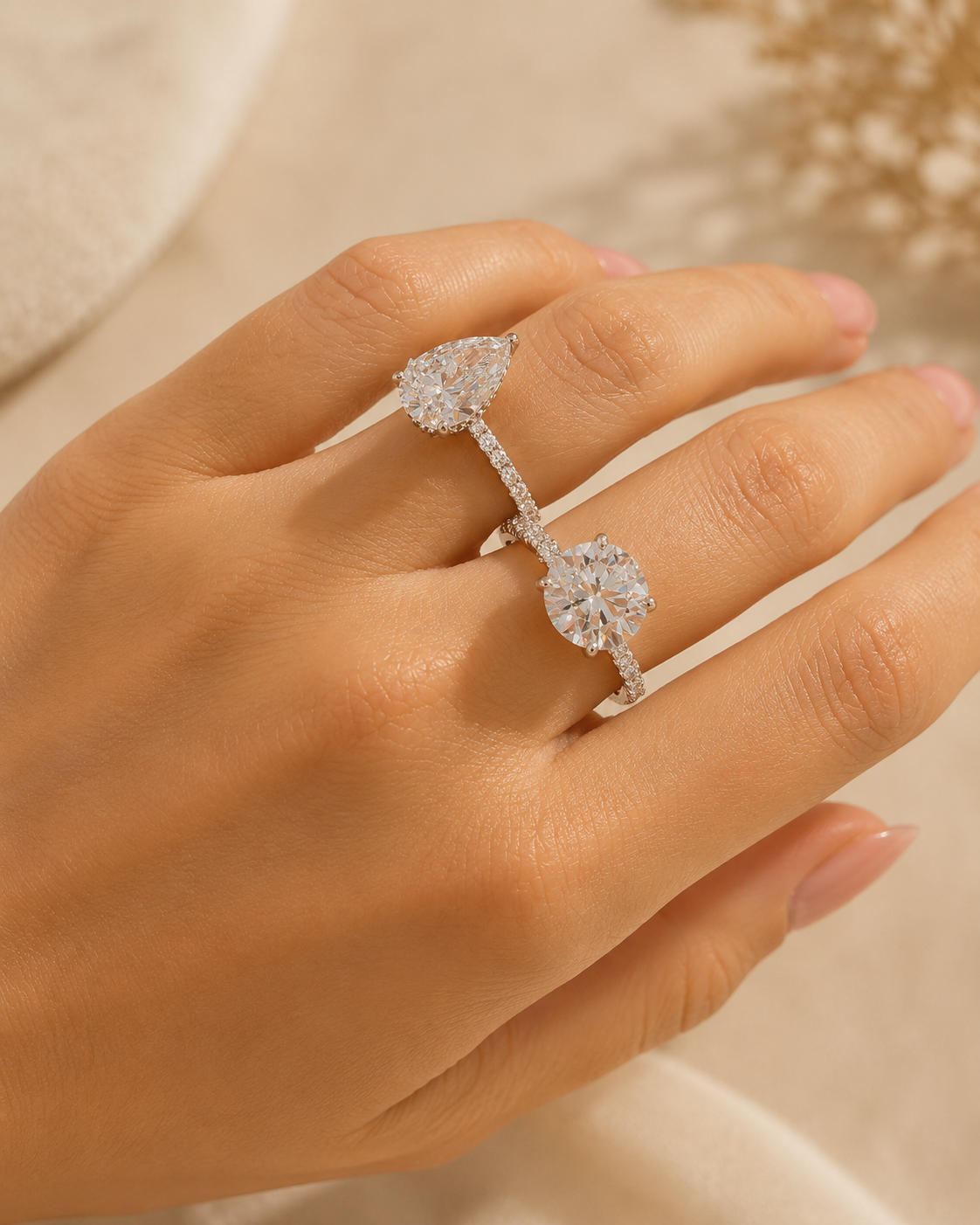 14K Gold Dual Lab Diamond Ring - Modern Elegance