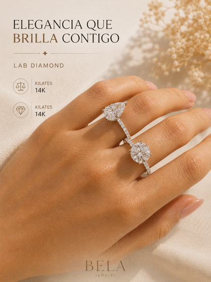 14K Gold Dual Lab Diamond Ring - Modern Elegance