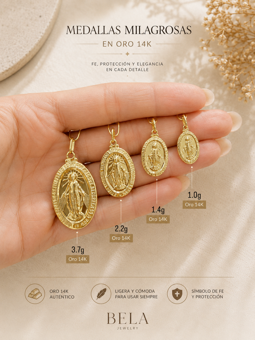 14K Gold Miraculous Medals - Faith and Elegance by Bela Jewelry