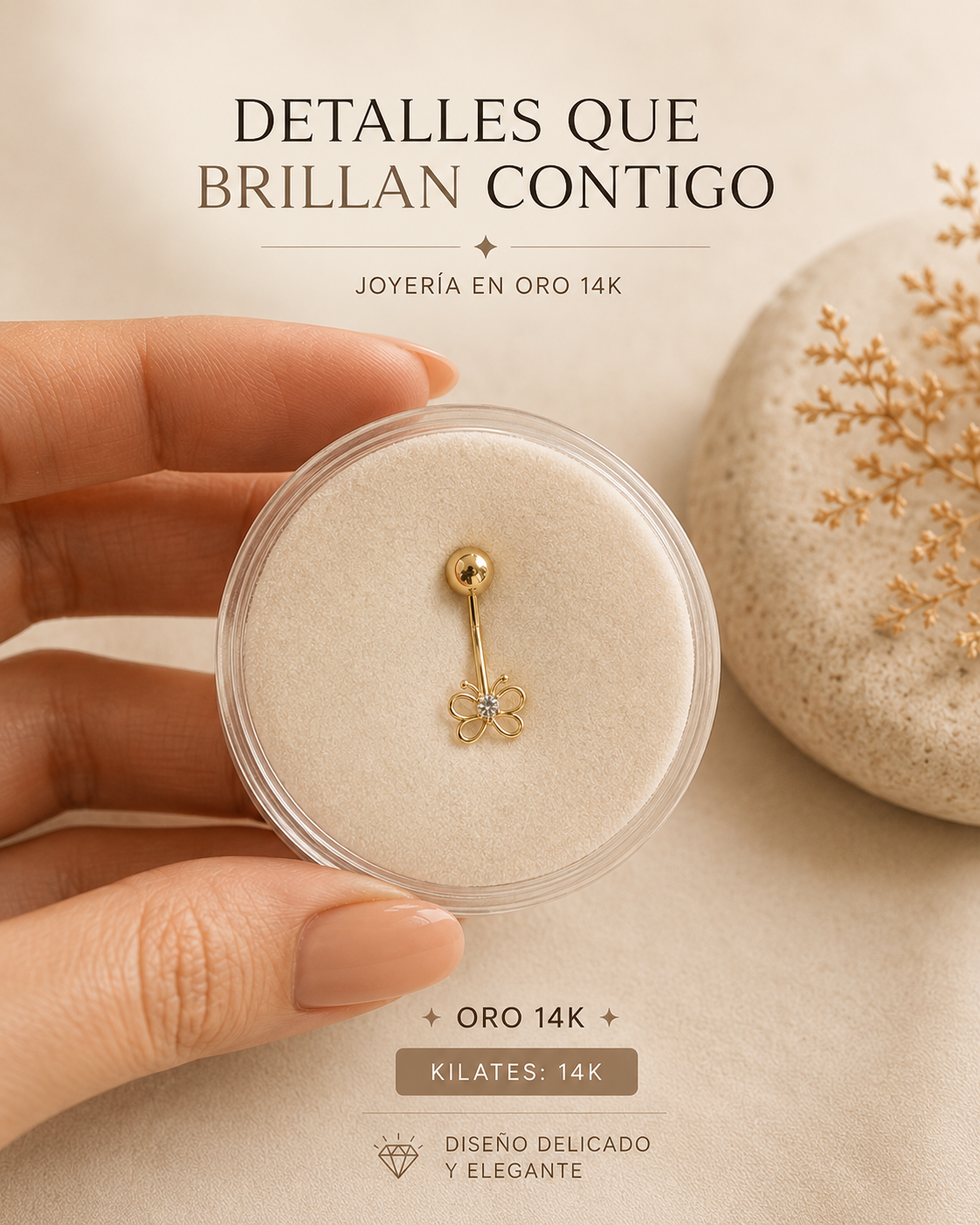 14K Gold Butterfly Belly Piercing - Natural Elegance