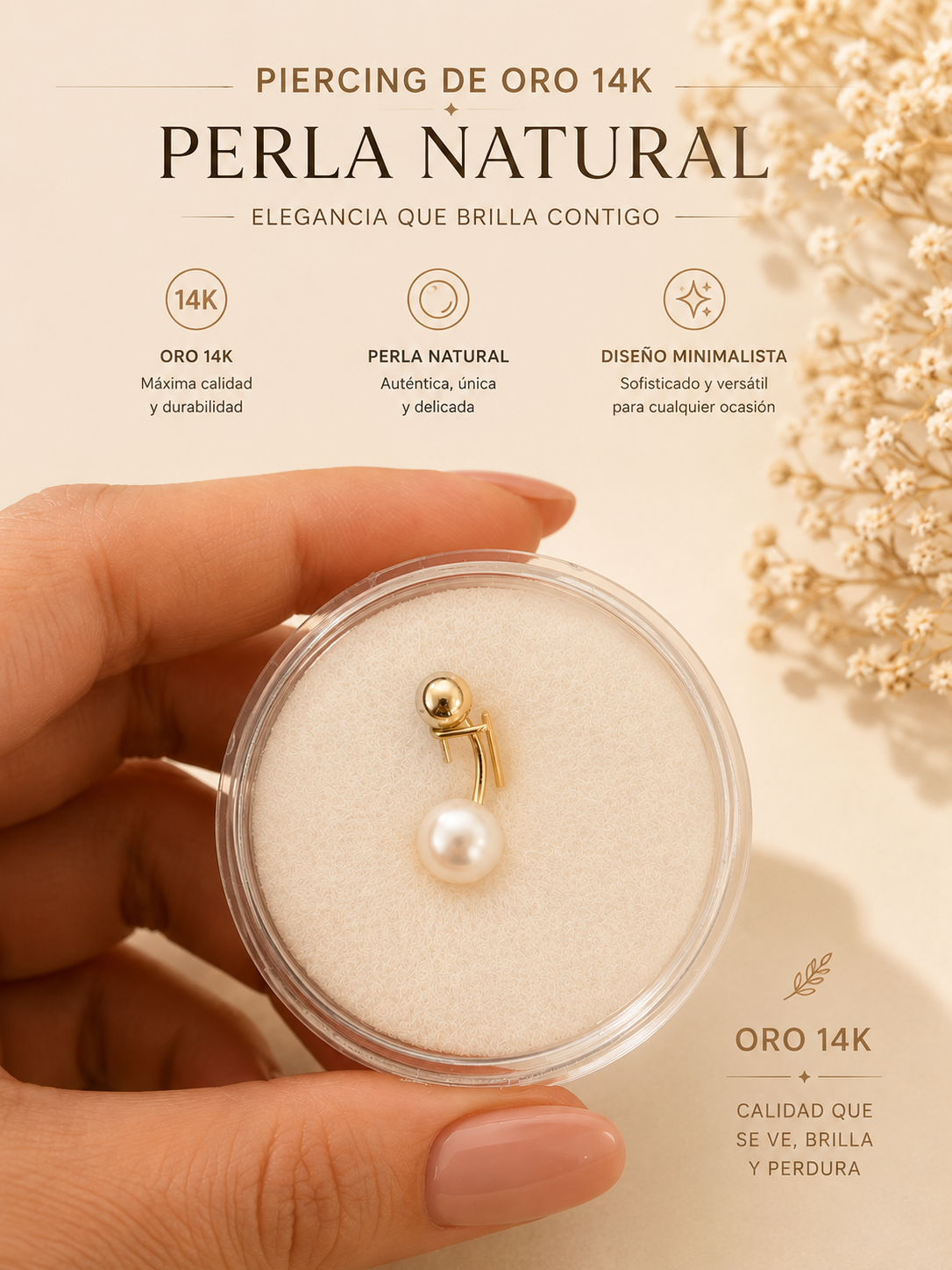 14K Gold Natural Pearl Piercing: Timeless Elegance