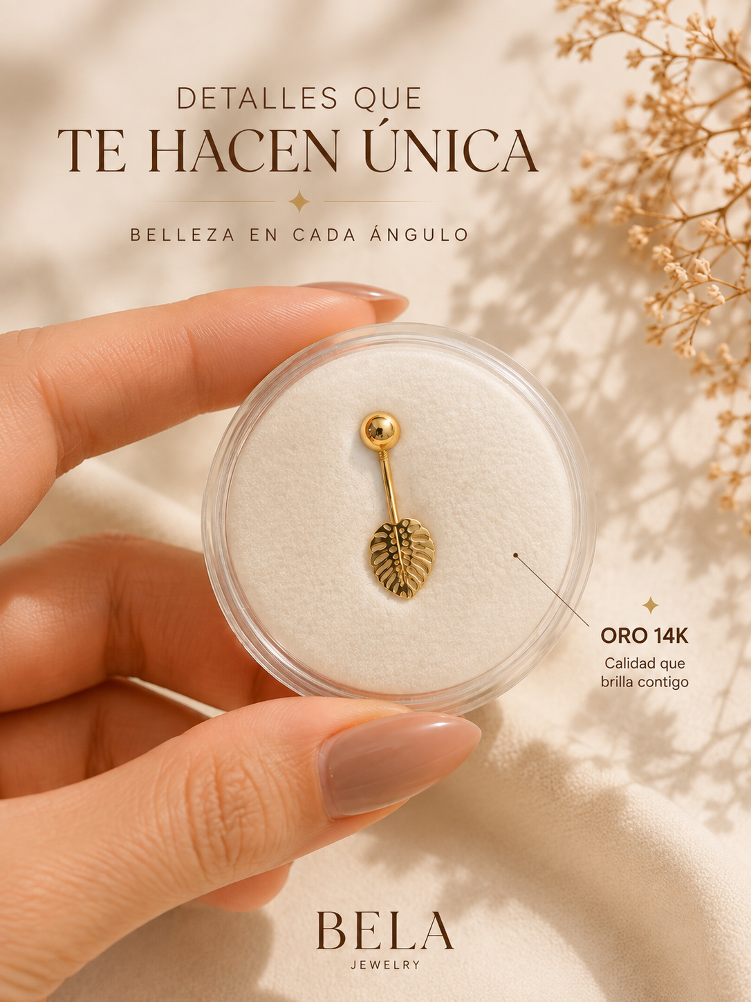 14K Gold Monstera Leaf Belly Piercing - Natural Elegance