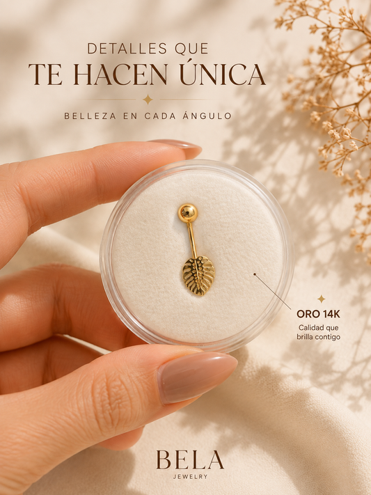 14K Gold Monstera Leaf Belly Piercing - Natural Elegance