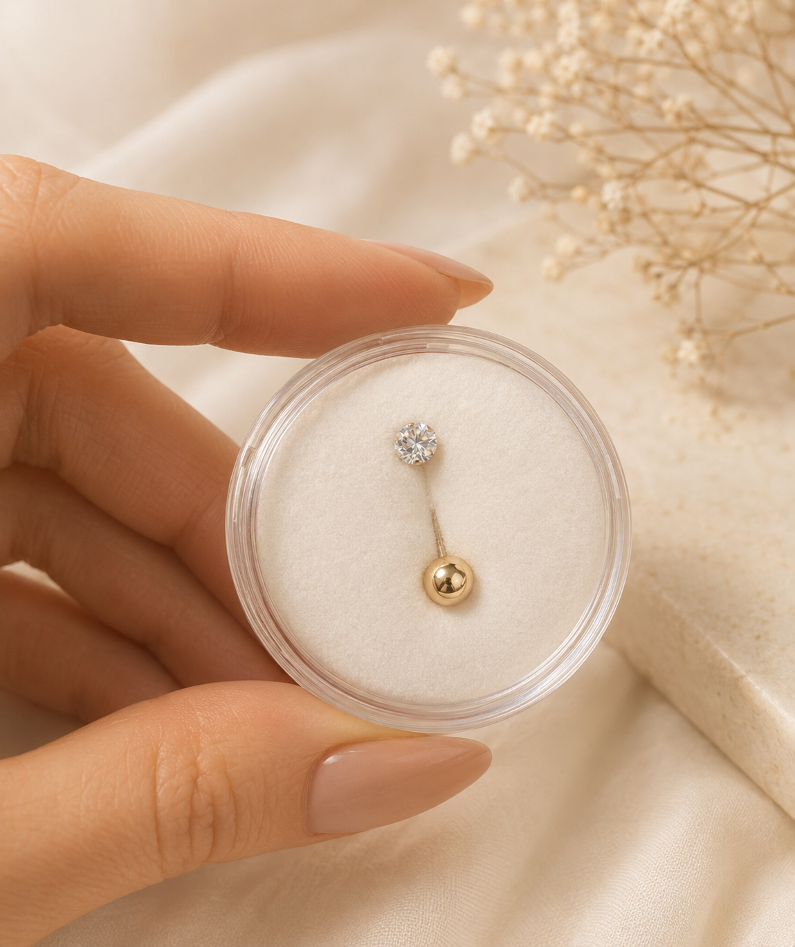 14K Gold Belly Ring with Sparkling Zirconia