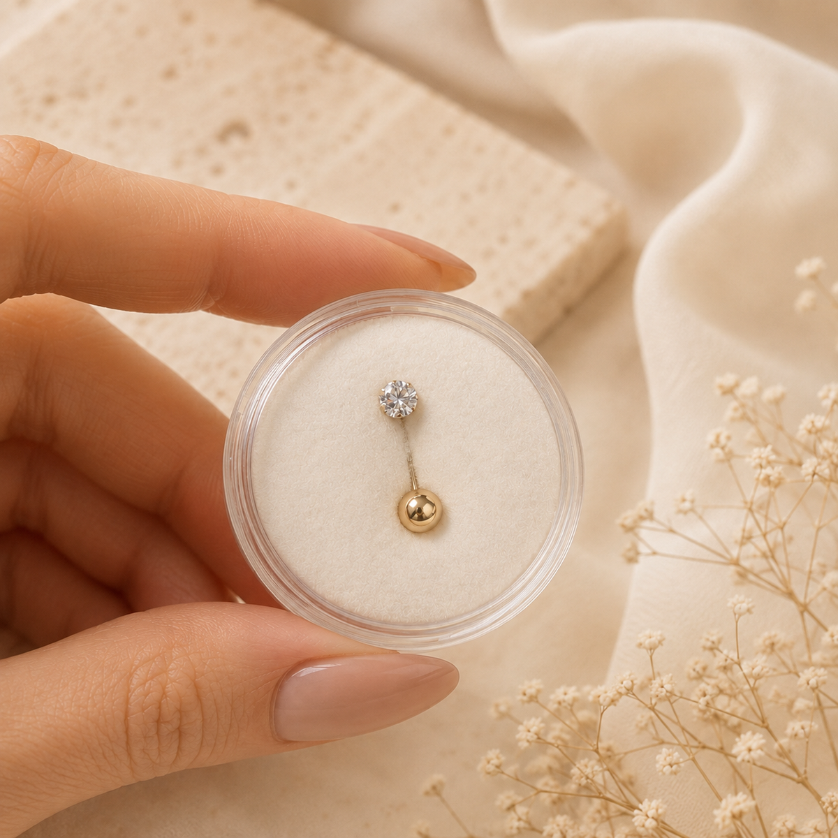 14K Gold Belly Ring with Sparkling Zirconia