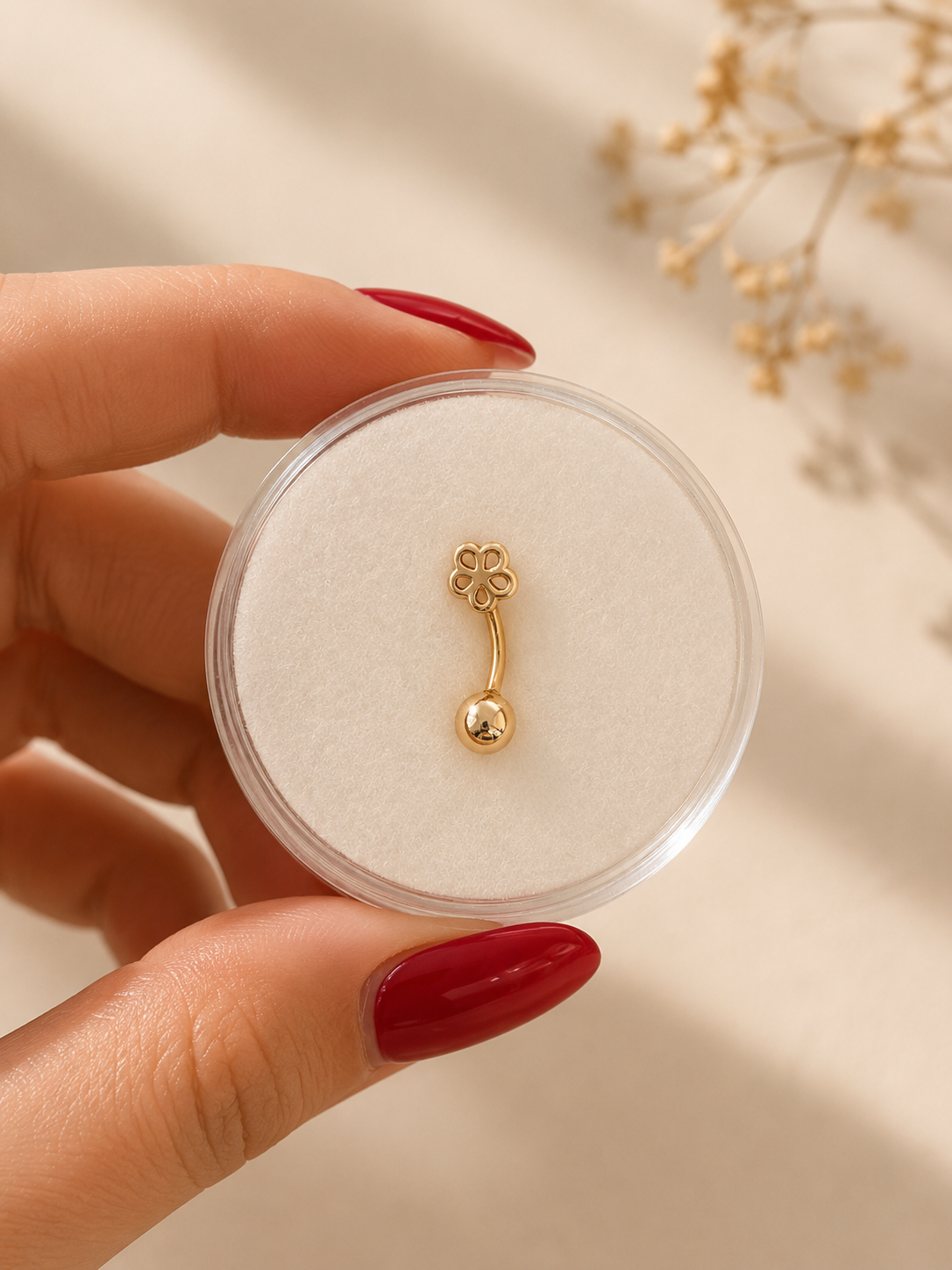 14K Gold Flower Belly Piercing - Natural Elegance and Shine