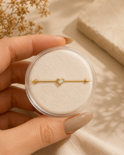 14K Gold Eternal Heart Piercing with Natural Stone