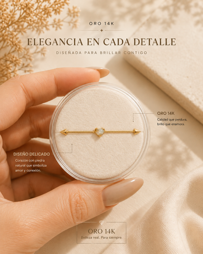 14K Gold Eternal Heart Piercing with Natural Stone