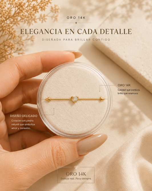 14K Gold Eternal Heart Piercing with Natural Stone
