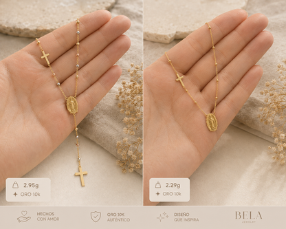 10K Tricolor Gold Rosary Necklace - Faith to Accompany You