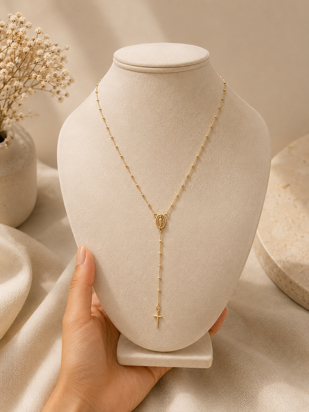 10K Gold Rosary Necklace - Elegance and Spirituality by Bela Jewelry