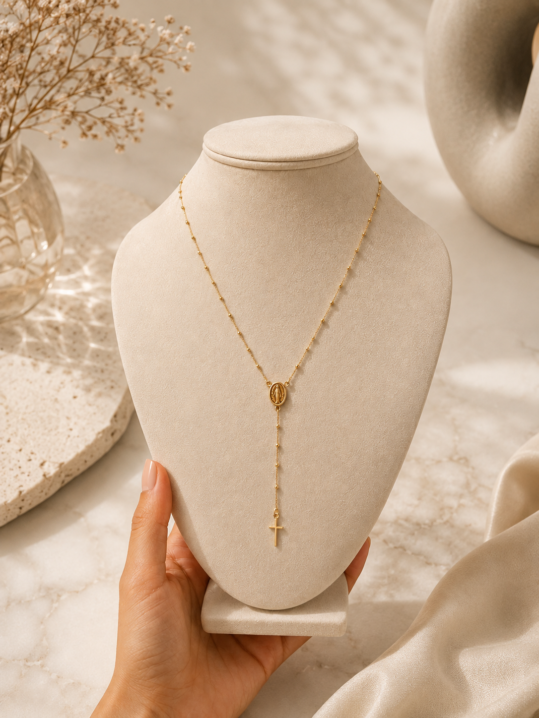 10K Gold Rosary Necklace - Elegance and Spirituality by Bela Jewelry