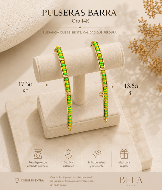 14K Gold Bar Bracelets with Colorful Beads - BELA Jewelry Timeless Elegance