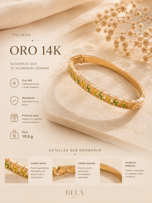 Bela 14K Gold Bracelet - Geometric Enameled Elegance