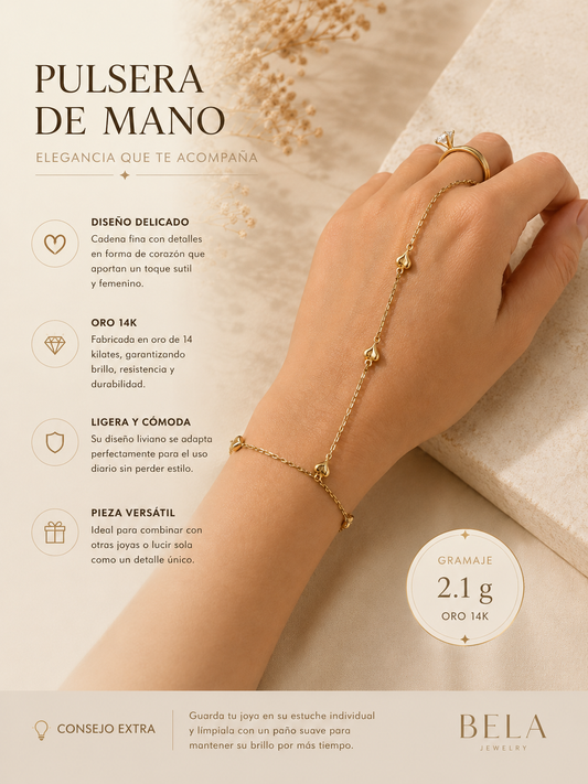 14K Gold Heart Hand Bracelet - Elegant & Subtle Design