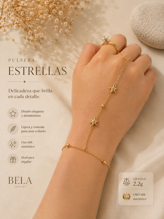 14K Gold Stars Hand Chain Bracelet - BELA JEWELRY