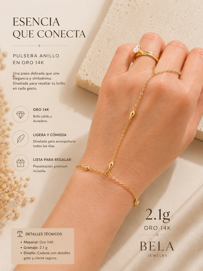 Elegancia en Cada Gesto: Pulsera Anillo de Oro 14K Bela