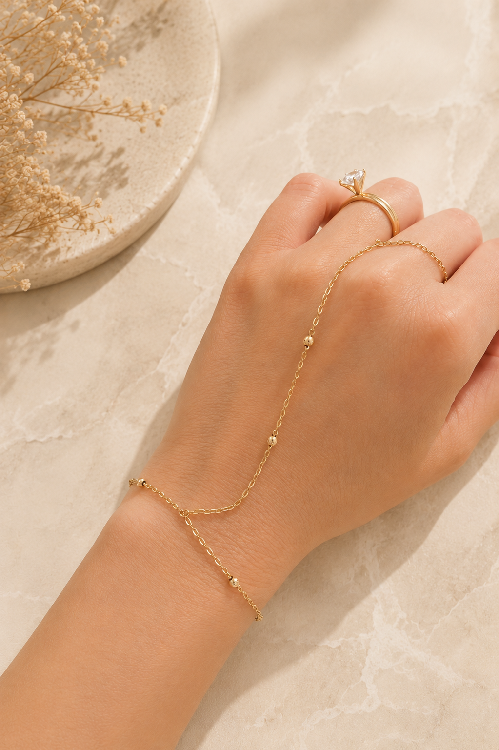14K Gold Hand Chain Bracelet - Timeless Minimalist Elegance
