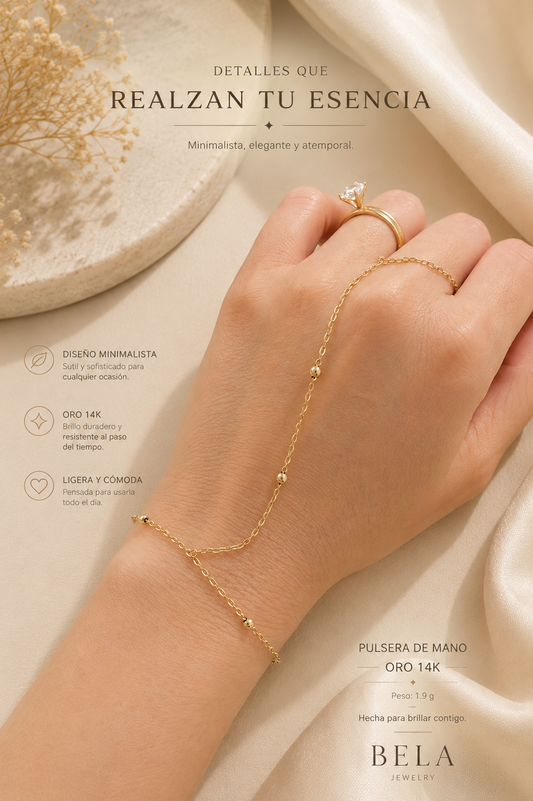 14K Gold Hand Chain Bracelet - Timeless Minimalist Elegance