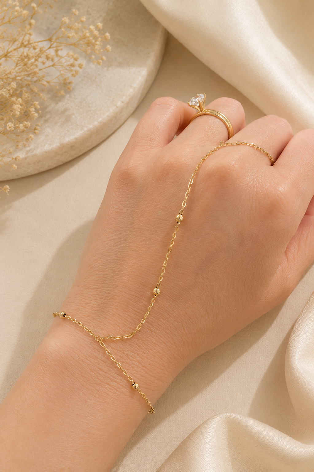 14K Gold Hand Chain Bracelet - Timeless Minimalist Elegance