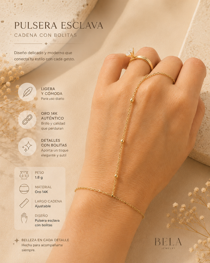 14K Gold Beaded Hand Chain Bracelet - Modern Minimalist Elegance