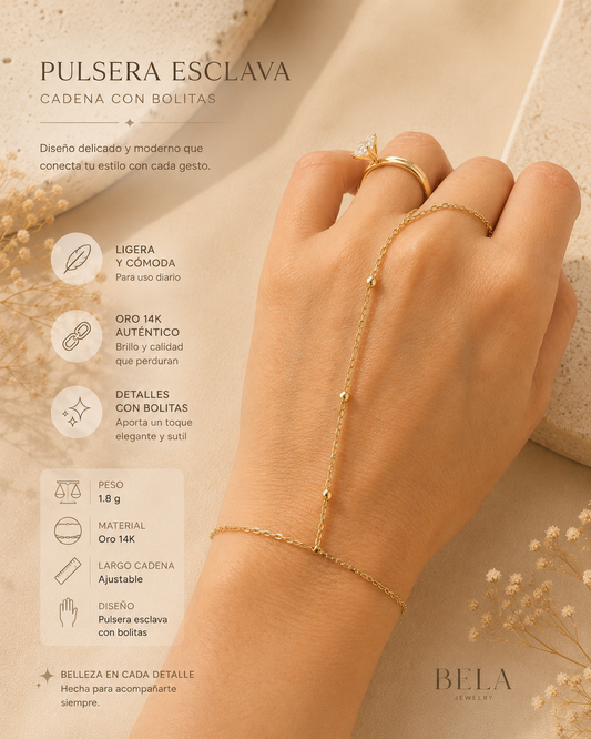 14K Gold Beaded Hand Chain Bracelet - Modern Minimalist Elegance