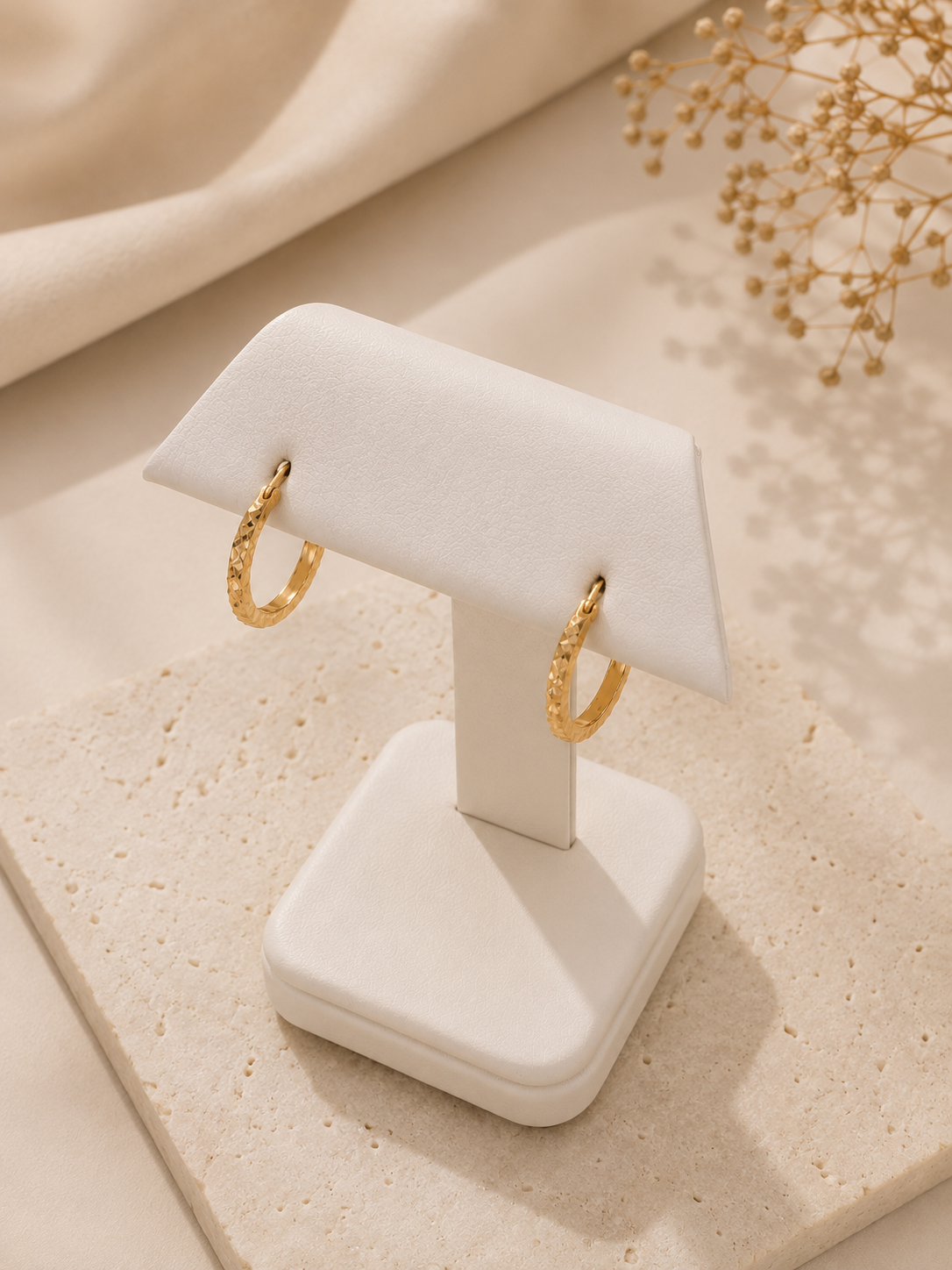 10K Gold Textured Hoop Earrings