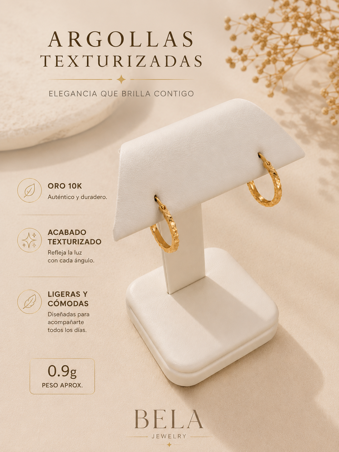 10K Gold Textured Hoop Earrings