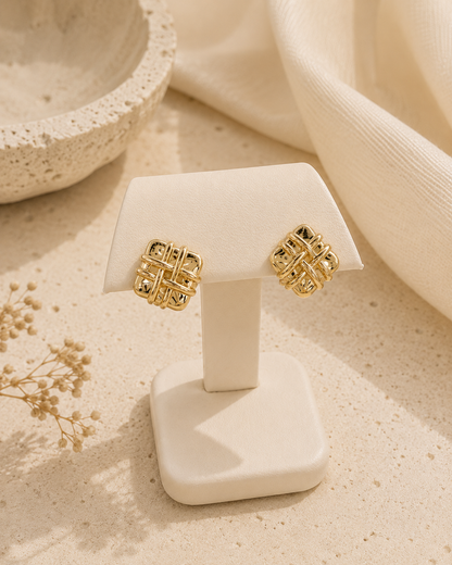10K Gold Woven Design Earrings with Omega Clasp