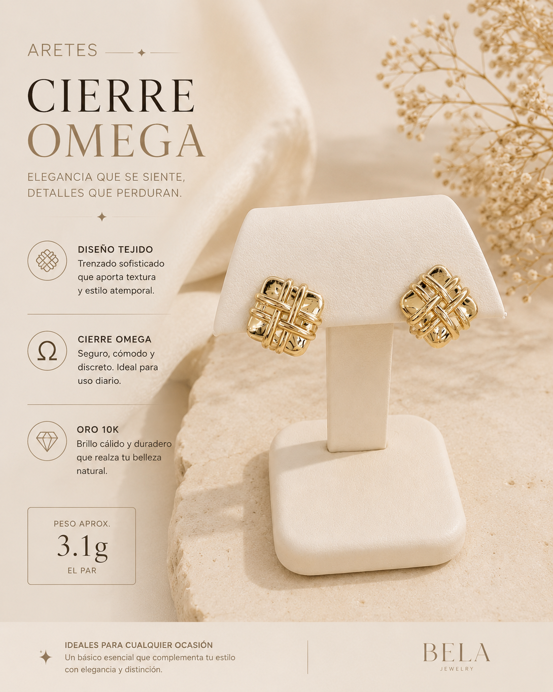 10K Gold Woven Design Earrings with Omega Clasp