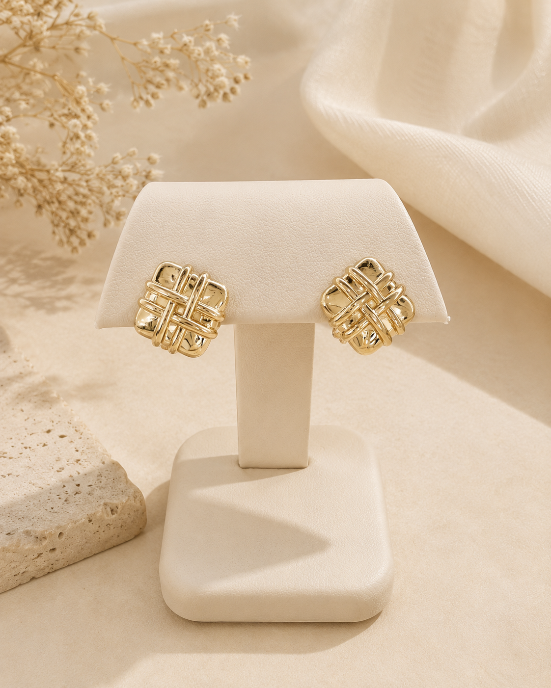 10K Gold Woven Design Earrings with Omega Clasp