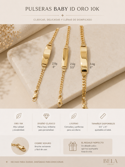 Pulseras de Identificación para Bebé en Oro 10K - Bela Jewelry