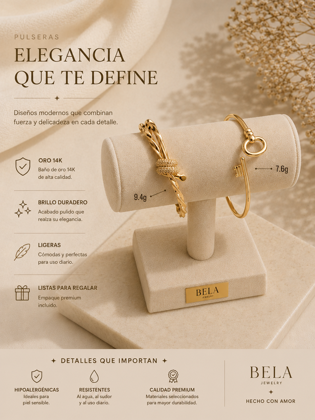 Elegancia que te define: Colección de Pulseras BELA de Oro 14K