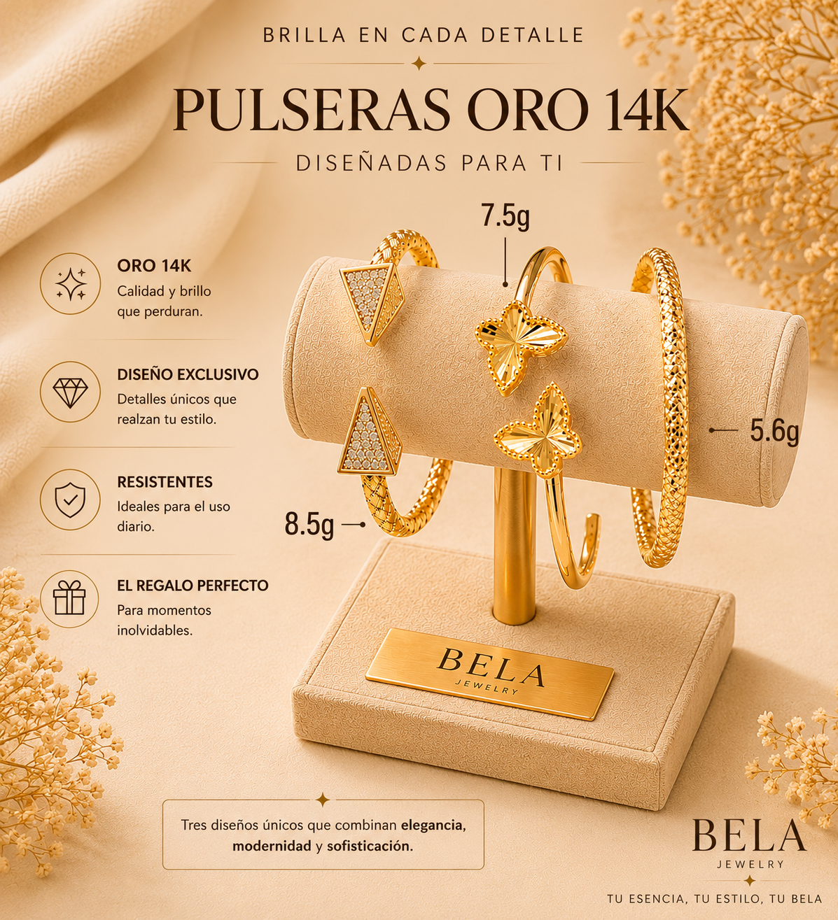 Pulseras de Oro 14K BELA: Brillo y Elegancia en Cada Detalle