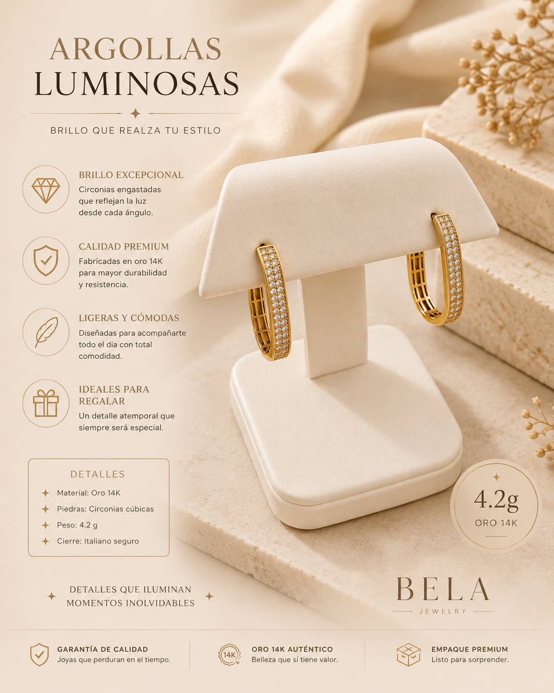 Argollas Luminosas de Oro 14K con Circonias - Elegancia y Brillo Eterno
