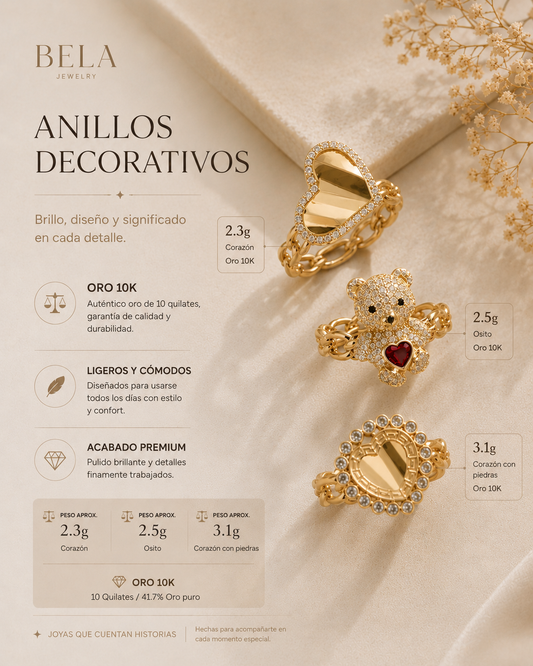 BELA Decorative Ring Collection - 10K Gold Elegance