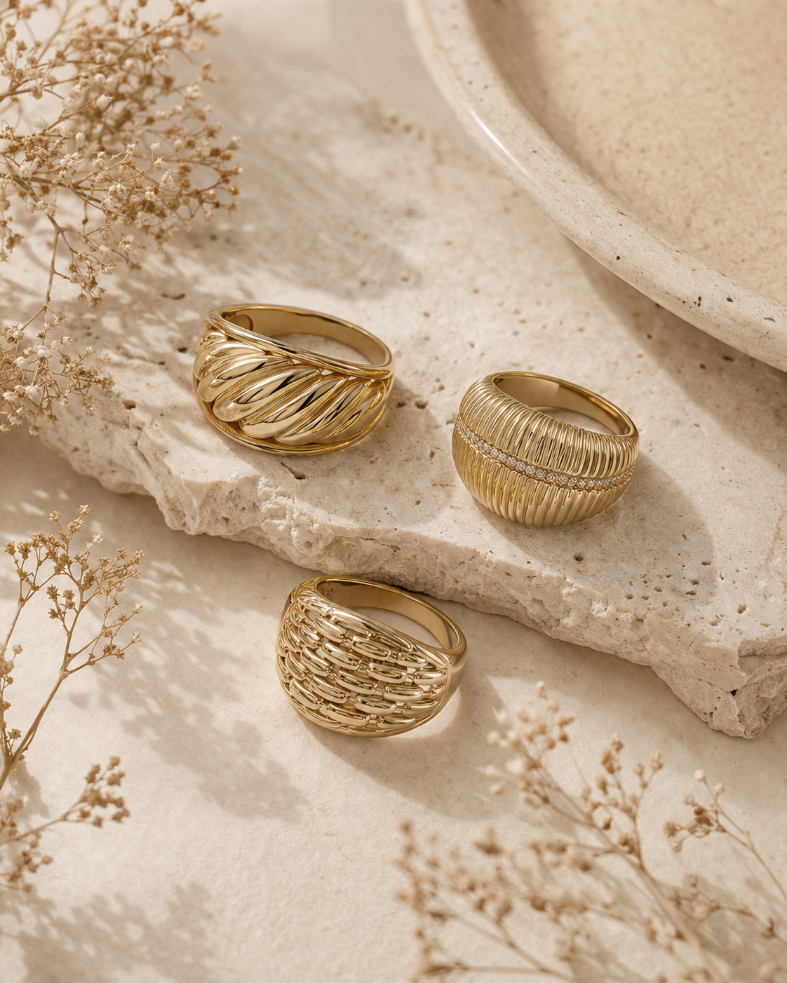 BELA 10K Gold Ring Collection: Sophisticated Textures for Every Day