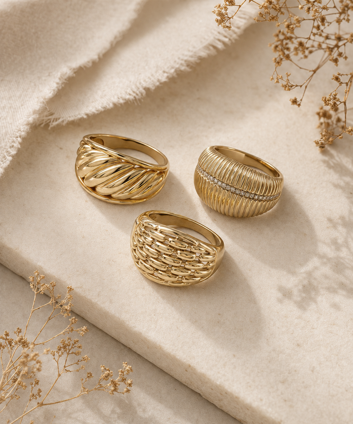 BELA 10K Gold Ring Collection: Sophisticated Textures for Every Day