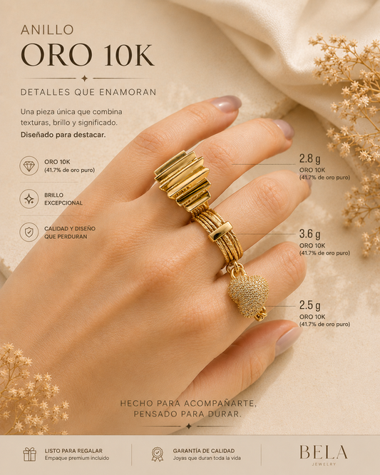 10K Gold Textured Ring with Heart Charm - Timeless Elegance