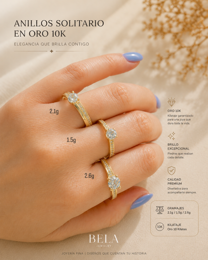 10K Gold Solitaire Rings by BELA Jewelry - Timeless Elegance