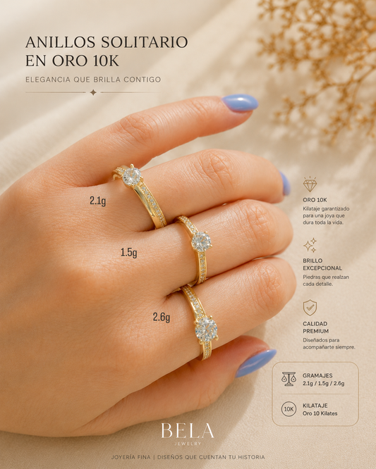 10K Gold Solitaire Rings by BELA Jewelry - Timeless Elegance