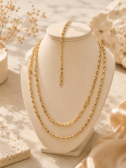 14K Gold Triangular Link Chain - Timeless Elegance and Radiance