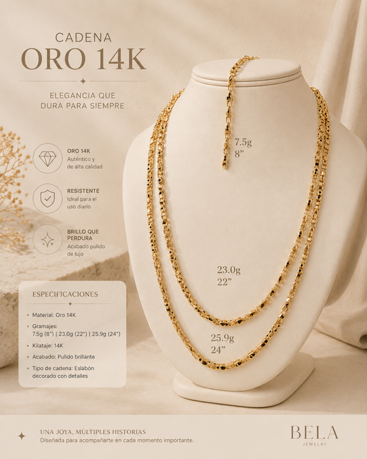 14K Gold Chain with Decorative Links - Timeless Elegance