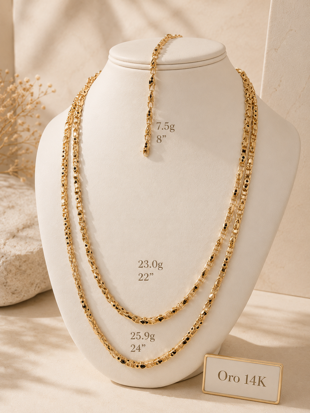 Cadena de Oro 14K con Eslabones Decorados - Elegancia Atemporal